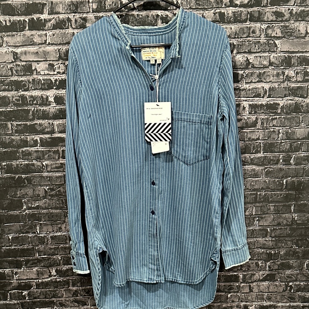 NWT Sandrine Rose Free People Washed Stripe Button Up Shirt!